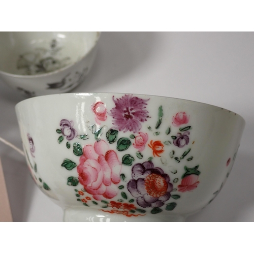 220 - An 18th Century Worcester Tea Cup with Apple, Gooseberry and Peach design, two Caughley Tea Bowls wi... 