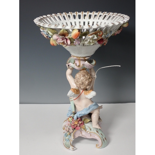 222 - An 18th Century Continental porcelain Tazza with cherub support A/F 12 1/2in H