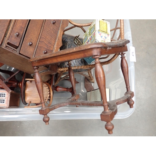 475 - A box of Doll's House Furniture including Windsor Chair, mahogany Dumb Waiter, Tripod Table, etc.