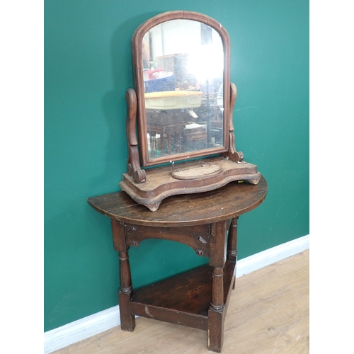 628 - An oak demi-lune Side Table Table in the 17th Century style 2ft 8in W x 2ft 4in H and a Victorian ma... 