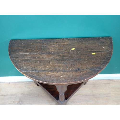 628 - An oak demi-lune Side Table Table in the 17th Century style 2ft 8in W x 2ft 4in H and a Victorian ma... 