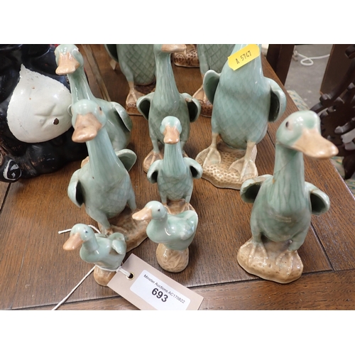 693 - ******WITHDRAWN******

A quantity of pottery models of Ducks and a bone figure of a bird