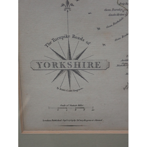 787A - A framed Map of the Turnpike Roads of Yorkshire, 11 1/2 x 14in