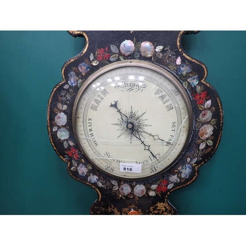 816 - A 19th Century painted and lacquered Barometer A/F 3ft 2in L