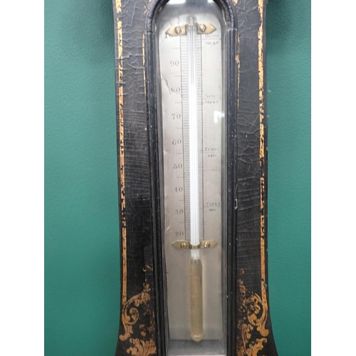 816 - A 19th Century painted and lacquered Barometer A/F 3ft 2in L