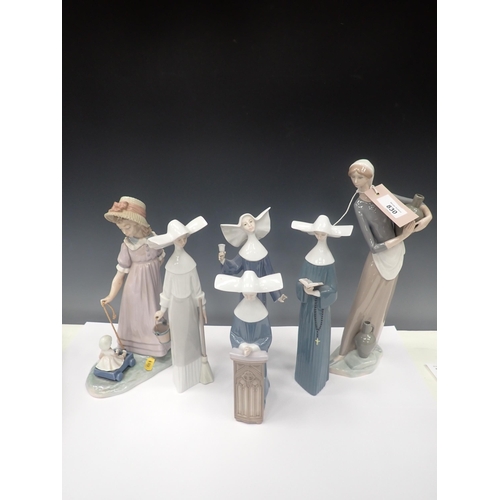 830 - Four Lladro Figurines of Nuns and two other female Figures