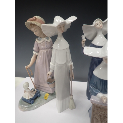 830 - Four Lladro Figurines of Nuns and two other female Figures