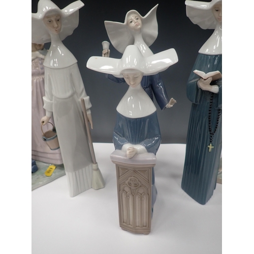 830 - Four Lladro Figurines of Nuns and two other female Figures