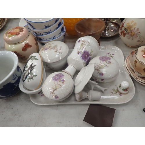 527A - A Royal Worcester globular Vase decorated flowers, 4in H, a Dressing Table Set, Plates, Dishes, etc