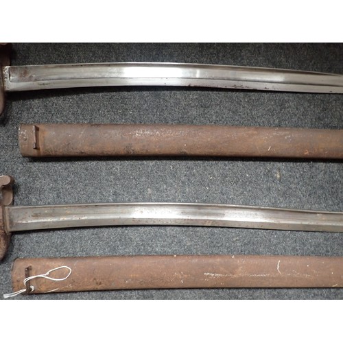 1457 - Two French brass handled Bayonets in metal scabbards