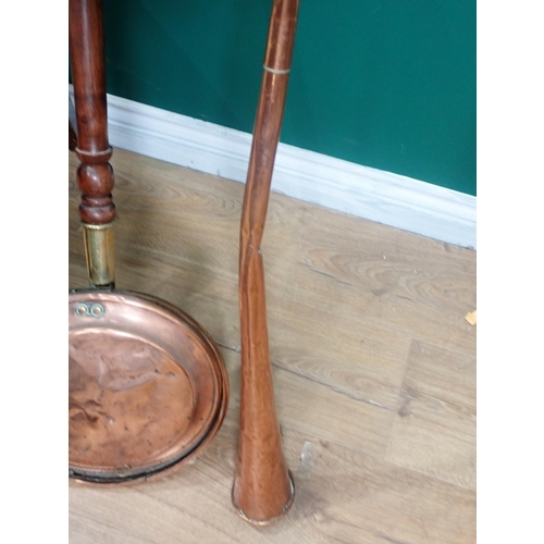 743 - A Victorian Chair, copper Coaching Horn and a Warming Pan