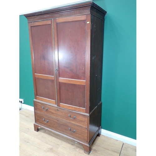 392 - A 19th Century panelled mahogany Linen Press fitted two drawers to base 6ft 9in H x 3ft 10in W