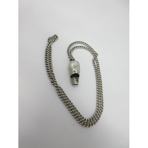 107 - A Victorian silver Whistle, London 1881, maker: S. Mordan, and a chain link Necklace