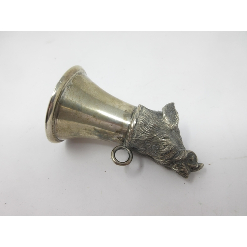 122 - A Continental boar's head Stirrup Cup with hanging loop