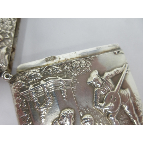 135 - An Edward VII silver Card Case with mandolin player and peacock in formal landscape, Birmingham 1905... 