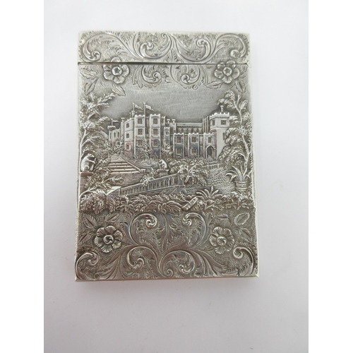 136 - A William IV silver castle-top Card Case, the front and reverse depicting a castle (possibly Warwick... 