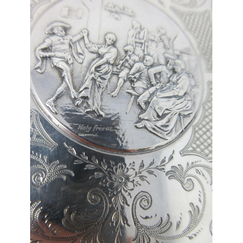 138 - An Edward VII silver Card Case with circular reserve of figures merrymaking, marked 'Holy Freres', v... 