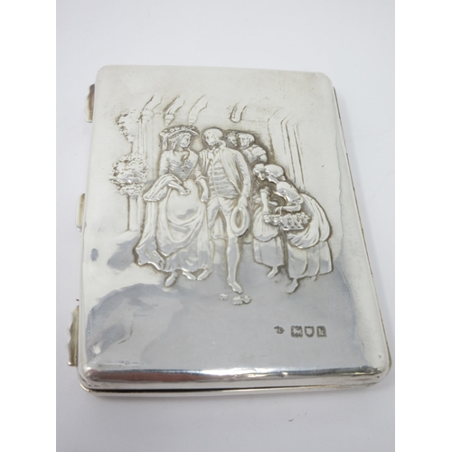 141 - An Edward VII silver Card Case with family group to front and reverse, London 1905, maker: W. Comyns