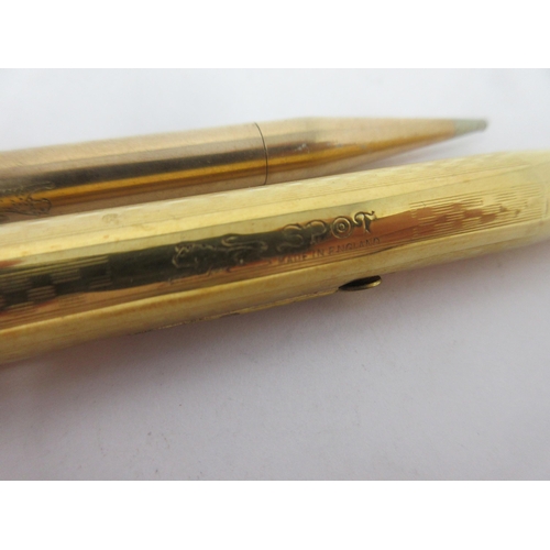 147 - A Spot Fountain Pen with 14ct nib and gold plated case, and a Propelling Pencil with rolled gold cas... 