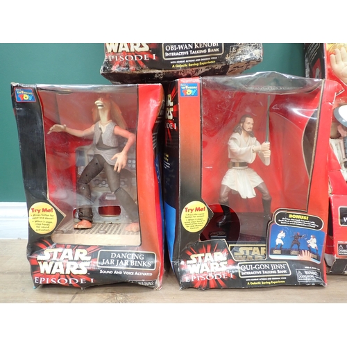 16 - Four Star Wars Figures including Qui-Gon Jinn, Obi-Wan Kenobi, Jar Jar Binks