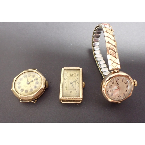 193 - Three 9ct gold cased lady's Wristwatches, one on expanding gold plated bracelet