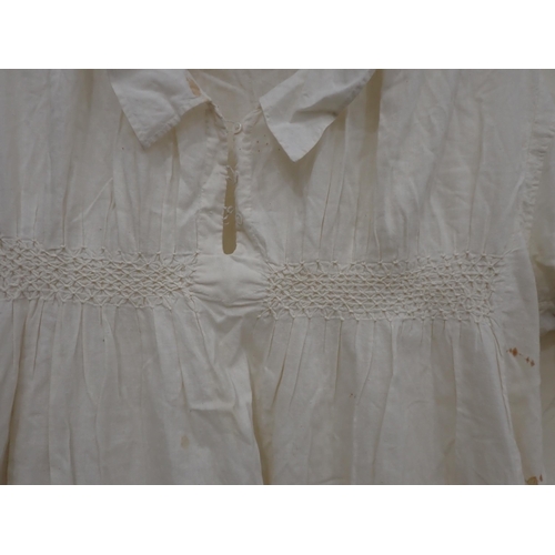 198 - A 19th Century calico Smock A/F, three Victorian Bonnets, an oyster coloured crepe Shawl embroidered... 