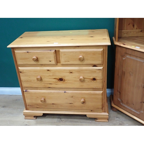 2 - A modern pine Chest of two short and two long drawers 3ft W x 2ft 10in H and a pine standing Corner ... 