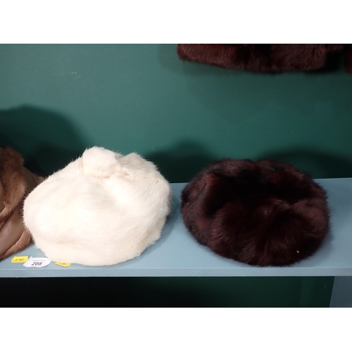 209 - Two fur Coats, a fur Waistcoat, two fur Hats and a Gieves of London Nurses Cape.