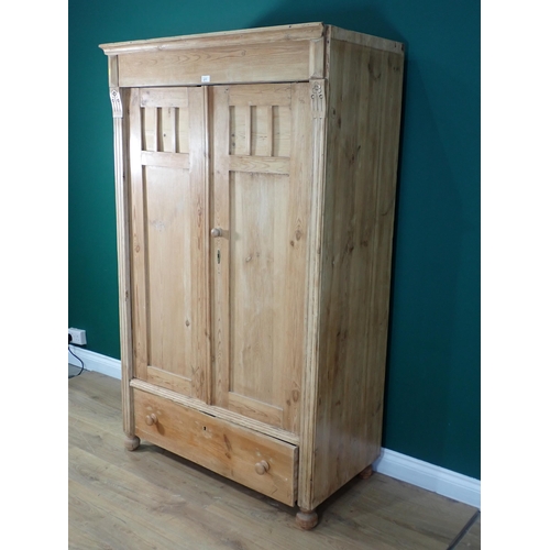 277 - A 19th Century pine two door Wardrobe fitted single drawer to base 5ft 11in H x 3ft 7in W