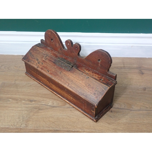 279 - An antique elm Candle Box with b-shaped back and hinged lid 14in W x 7in H