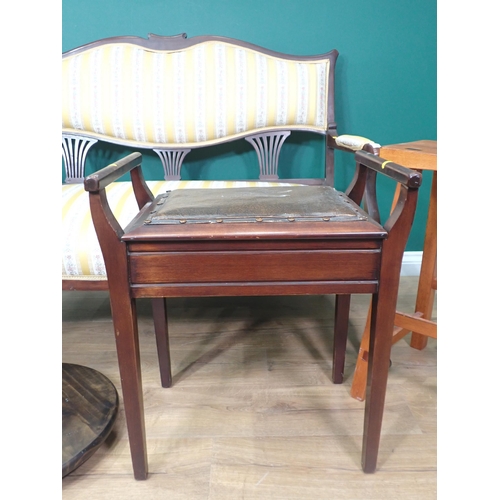 281 - A Victorian mahogany framed Settee, a Lazy Susan, mahogany Piano Stool, Stool and a Bedside Stand