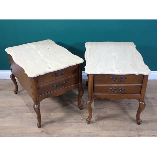 283 - A pair of marble topped walnut Bedside Chests each fitted two drawers mounted on cabriole supports 1... 