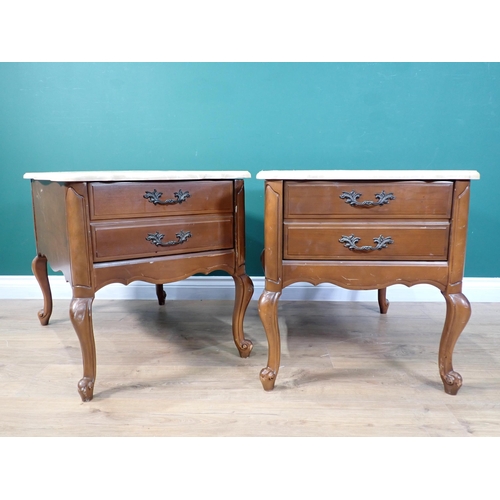 283 - A pair of marble topped walnut Bedside Chests each fitted two drawers mounted on cabriole supports 1... 