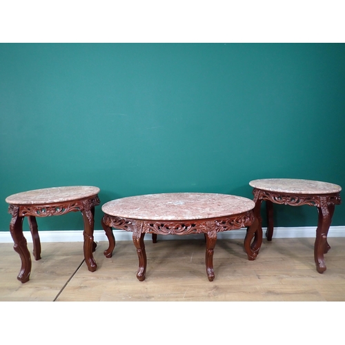 293 - A large marble topped Coffee Table and a pair of matching Occasional Tables