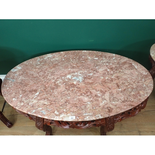 293 - A large marble topped Coffee Table and a pair of matching Occasional Tables