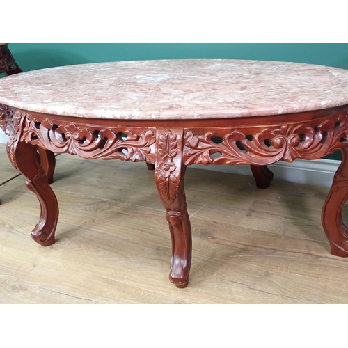 293 - A large marble topped Coffee Table and a pair of matching Occasional Tables