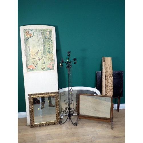 294 - A Dressing Screen, wrought iron Standard Lamp, (passed PAT), white painted overmantel Mirror A/F, gi... 