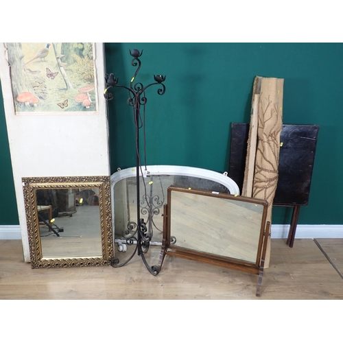 294 - A Dressing Screen, wrought iron Standard Lamp, (passed PAT), white painted overmantel Mirror A/F, gi... 