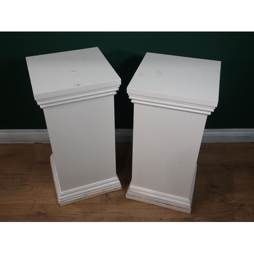 3 - Two white painted Pedestals 2ft 3in H x 1ft 2in W