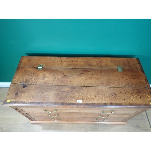 302 - A George III oak and mahogany crossbanded Lancashire Chest with shell inlay fitted two drawers mount... 