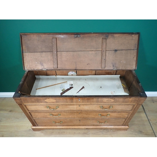 302 - A George III oak and mahogany crossbanded Lancashire Chest with shell inlay fitted two drawers mount... 