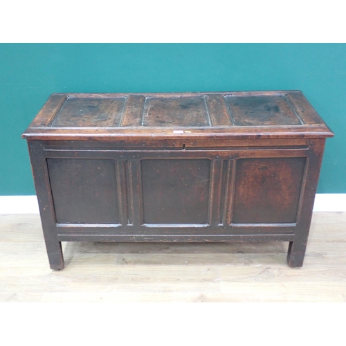 306 - An 18th Century joined oak three panel Coffer 4ft 3in W x 2ft 5in H