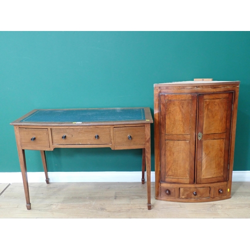 320 - An Edwardian mahogany and strung bow fronted Writing Desk fitted three drawers 3ft 6in W x 2ft 6in H... 