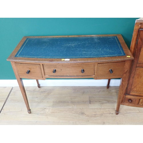 320 - An Edwardian mahogany and strung bow fronted Writing Desk fitted three drawers 3ft 6in W x 2ft 6in H... 