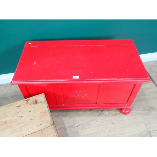 326 - A pine Blanket Chest 2ft 11in W x 1ft 2in H and a red painted Blanket Chest 3ft W x 1ft 7in H