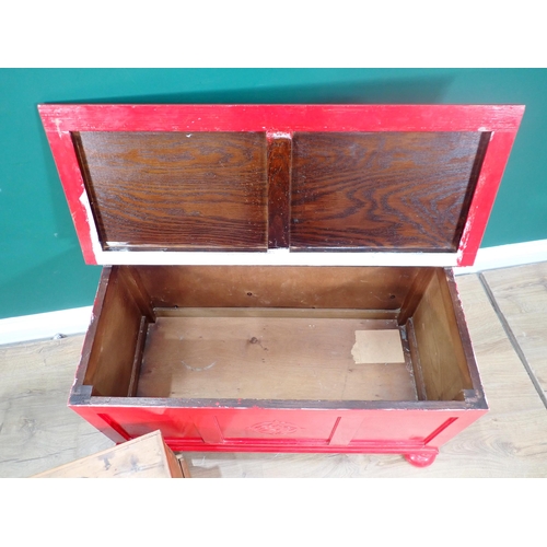 326 - A pine Blanket Chest 2ft 11in W x 1ft 2in H and a red painted Blanket Chest 3ft W x 1ft 7in H