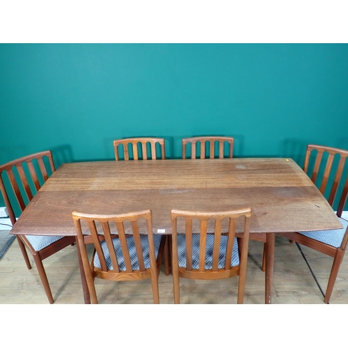 336 - A mid-century teak Dining Table 6ft W x 2ft 5in H and six Dining Chairs