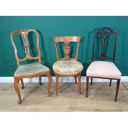 340 - A George II style walnut and marquetry inlaid    single Chair, another marquetry inlaid Chair and a ... 