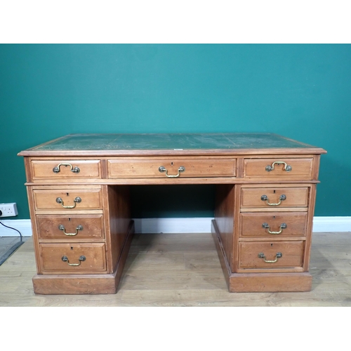 342 - An Edwardian walnut pedestal Desk with green tooled leather inset writing surface 4ft 7in W x 2ft 4i... 