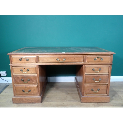 342 - An Edwardian walnut pedestal Desk with green tooled leather inset writing surface 4ft 7in W x 2ft 4i... 